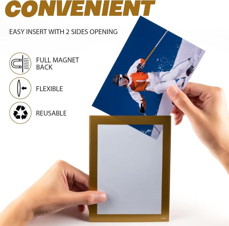 STTMGN Magnetic Picture Frames(4"X6",10 Pack) with Golden Border,Magnet Photo Frame Pockets/Postcard Holder,Decorations for Home refrigerator/Office Whiteboard/school Locker/Classroom/Party - Image 5