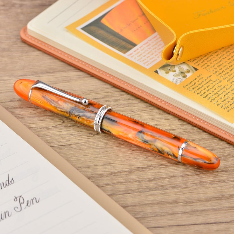 Asvine V800 Fountain Pen â€“ Vacuum Filling System with Large Ink Capacity â€“ Smooth Number 8 Extra Fine Nib with Gift Case and Wrench- Amber Acrylic - Image 3