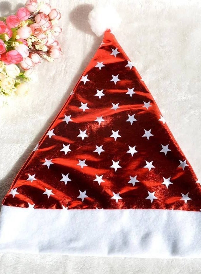 Christmas 2025 All Christmas Accessories Tarator Hat Red Leather in Stars and Snow Material Shiny Leather  in Cotton Size: 38 cm - Image 1