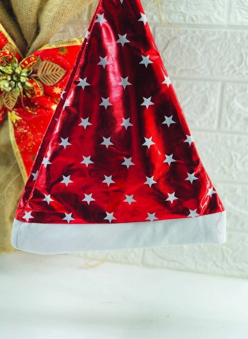 Christmas 2025 All Christmas Accessories Tarator Hat Red Leather in Stars and Snow Material Shiny Leather  in Cotton Size: 38 cm - Image 3