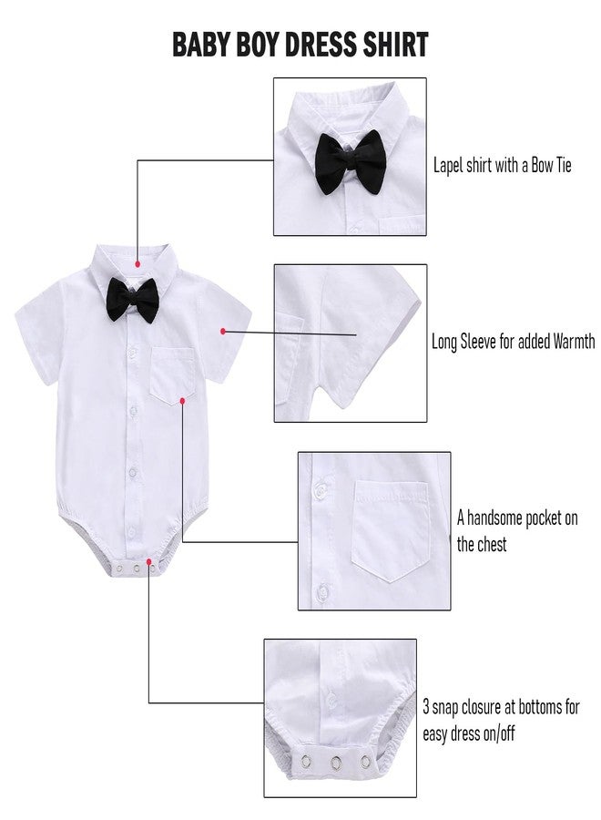SOBOWO 18 Month Button Down Onsie Baby Boys Dress Shirt Onsie Infant Short Sleeve Button Down One-Piece Romper Formal Wedding Gentleman Outfits 0-24M(12-18 Months, White) - Image 3