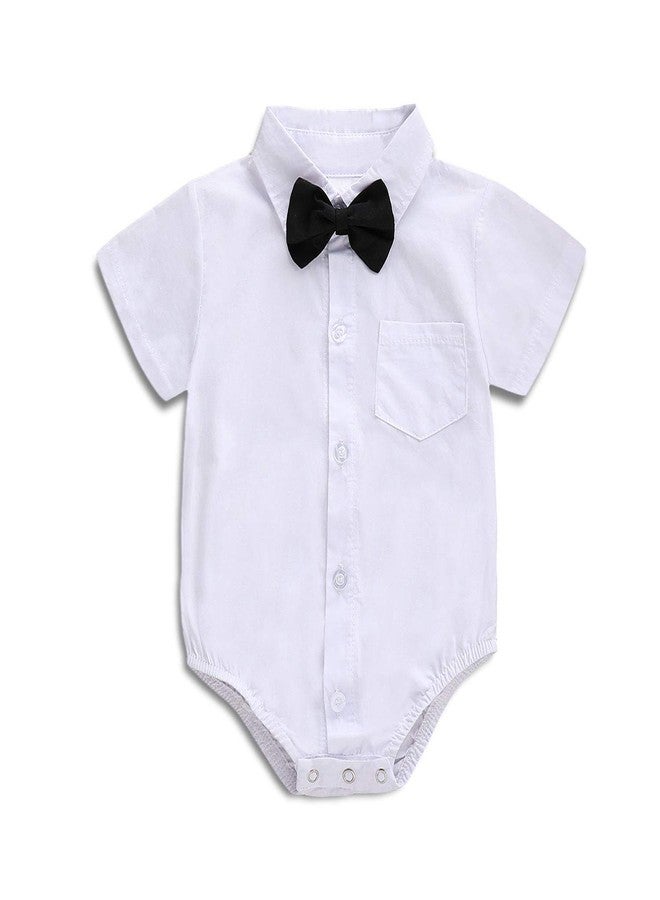 SOBOWO 18 Month Button Down Onsie Baby Boys Dress Shirt Onsie Infant Short Sleeve Button Down One-Piece Romper Formal Wedding Gentleman Outfits 0-24M(12-18 Months, White) - Image 1