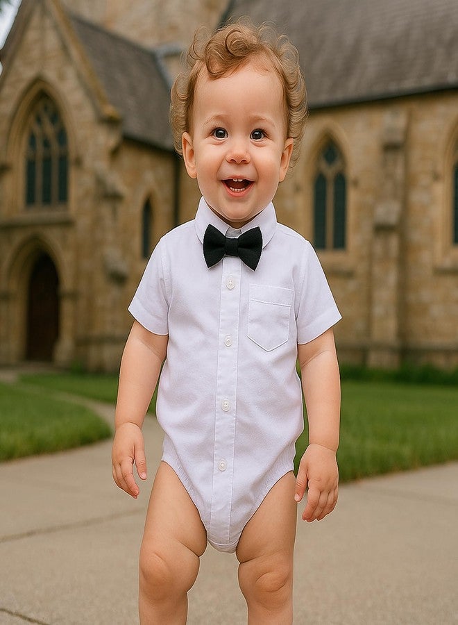 SOBOWO 18 Month Button Down Onsie Baby Boys Dress Shirt Onsie Infant Short Sleeve Button Down One-Piece Romper Formal Wedding Gentleman Outfits 0-24M(12-18 Months, White) - Image 5