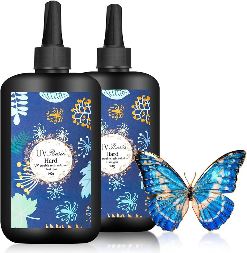 إكسفور غراء إيبوكسي صلب مقاوم للأشعة فوق البنفسجية، 100 جرام، شفاف كريستالي مطور، قليل الرائحة، سريع الجفاف، مناسب لصنع المجوهرات، الحرف اليدوية، زينة عيد الميلاد، مجموعة من قطعتين - Image 1