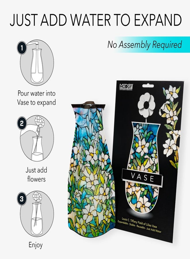 MODGY Expandable Flower Vase Plastic Decorative Modern Vases for Flowers Centerpieces Dining Table Decor Living Room Bathroom Wedding Office, Louis C. Tiffany Field of Lilies - Image 4