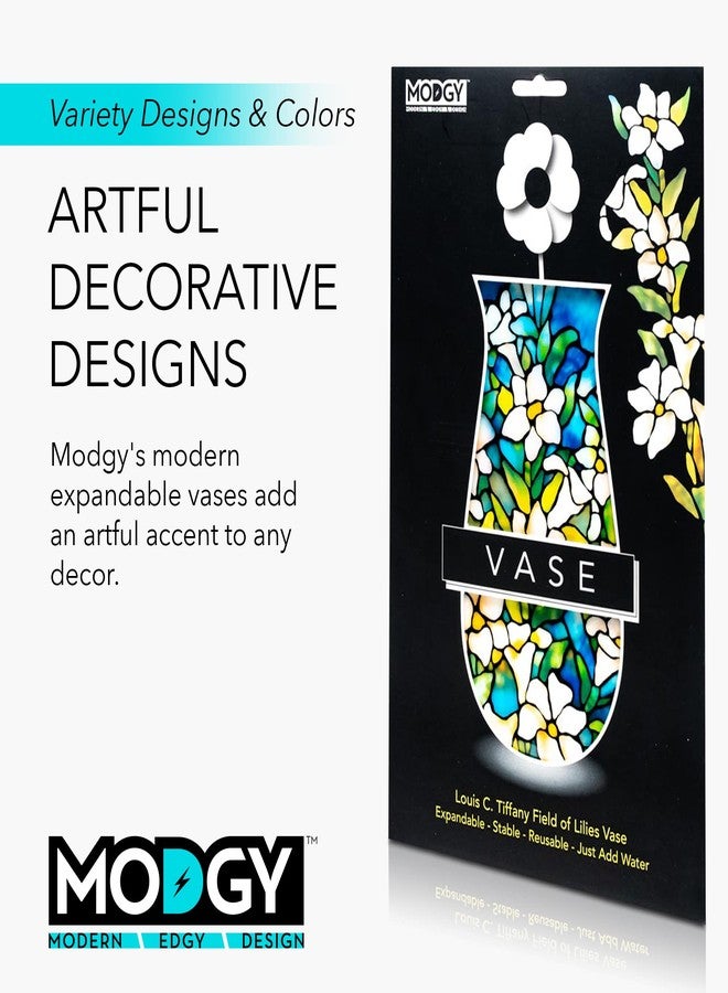 MODGY Expandable Flower Vase Plastic Decorative Modern Vases for Flowers Centerpieces Dining Table Decor Living Room Bathroom Wedding Office, Louis C. Tiffany Field of Lilies - Image 5