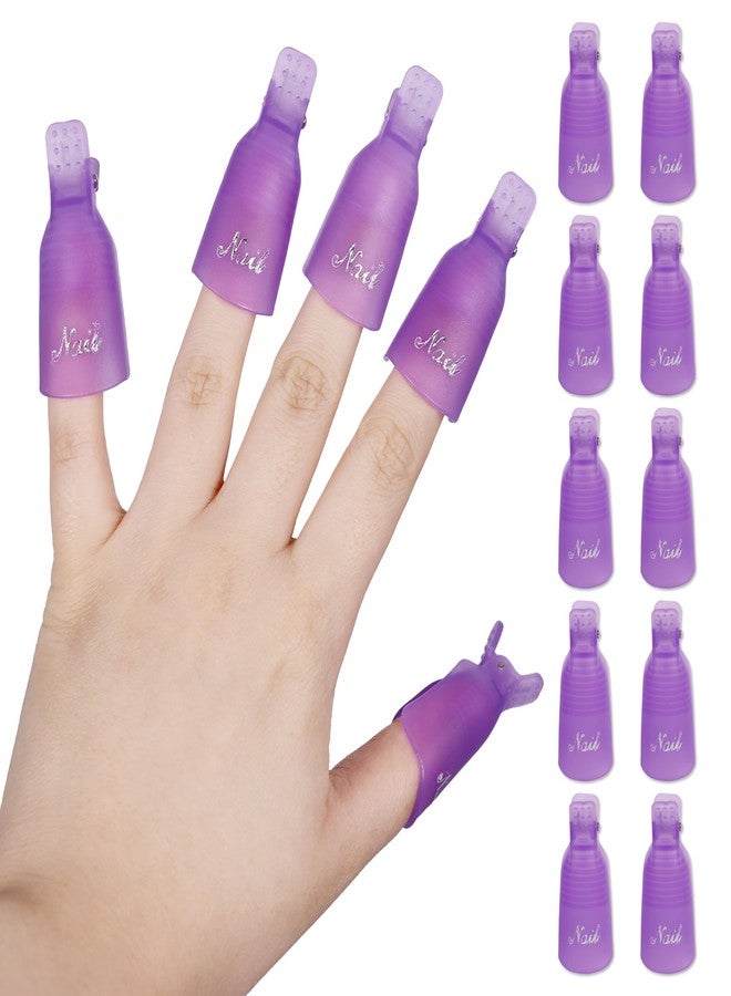PANA Reusable Plastic Acrylic Nail Art Soak Off Cap Clip UV Gel Polish Remover Cap Clips Manicure Tool (Purple No Bow Design - 10pc per Pack) - Image 1