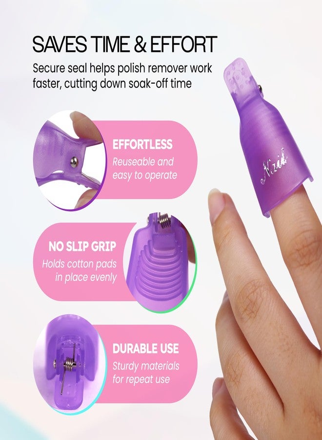 PANA Reusable Plastic Acrylic Nail Art Soak Off Cap Clip UV Gel Polish Remover Cap Clips Manicure Tool (Purple No Bow Design - 10pc per Pack) - Image 2