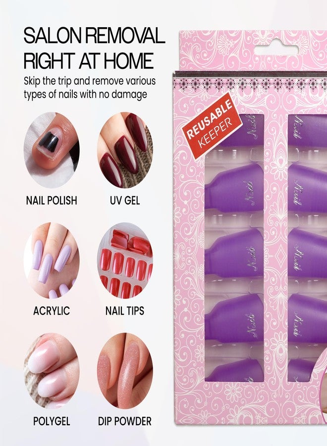 PANA Reusable Plastic Acrylic Nail Art Soak Off Cap Clip UV Gel Polish Remover Cap Clips Manicure Tool (Purple No Bow Design - 10pc per Pack) - Image 4