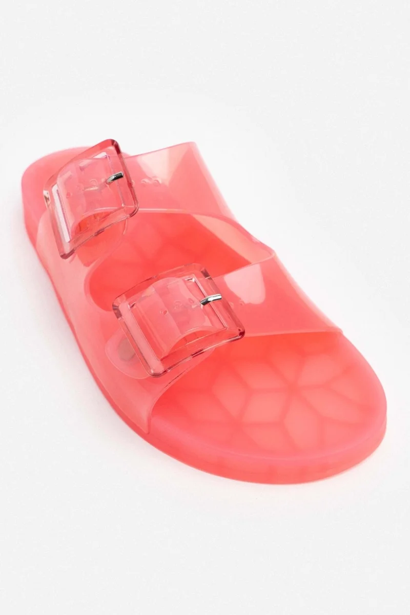 Nişantaşı Shoes Marlowe Transparent Dusty Rose Double Buckle Detail Flat Sole Women's Slippers