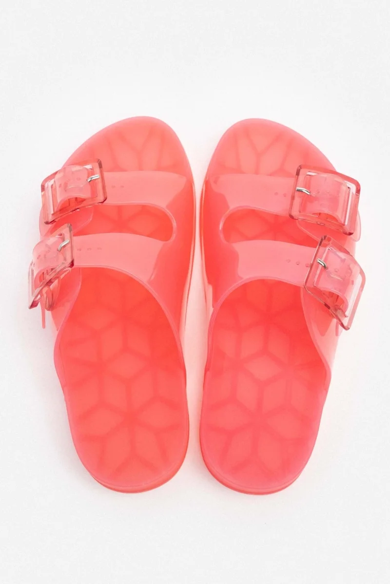 Nişantaşı Shoes Marlowe Transparent Dusty Rose Double Buckle Detail Flat Sole Women's Slippers
