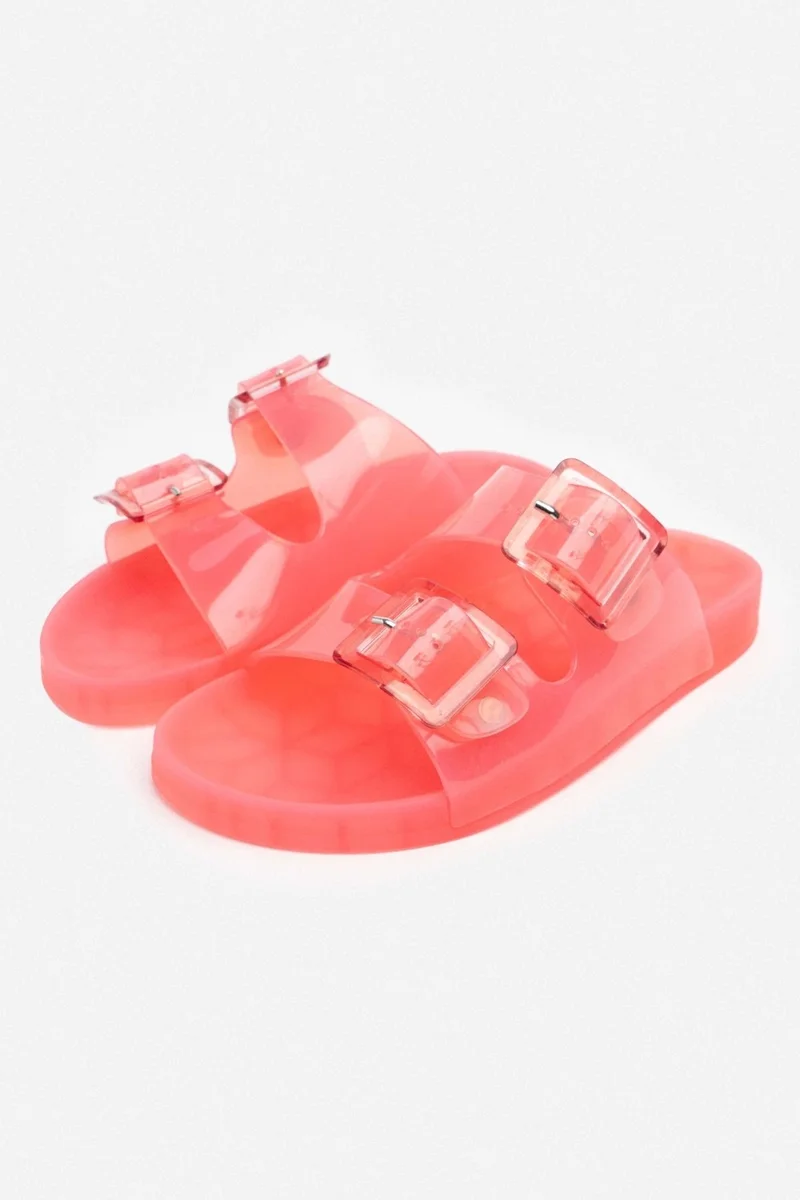 Nişantaşı Shoes Marlowe Transparent Dusty Rose Double Buckle Detail Flat Sole Women's Slippers