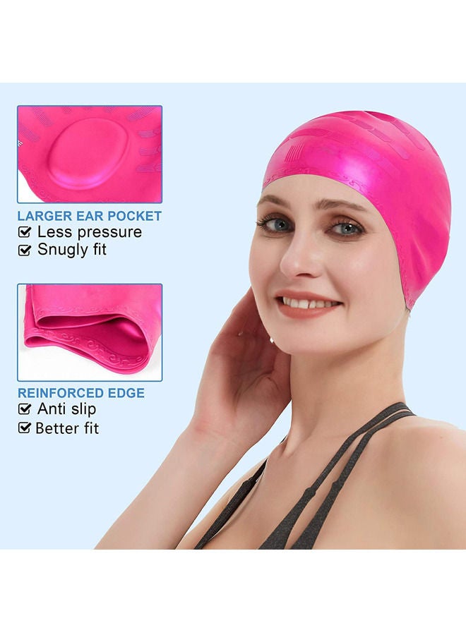 روك بو قبعة السباحة Rock Pow ، قبعة السباحة لشعر طويل ومضادة للضباب وحماية من الأشعة فوق البنفسجية للأطفال البالغين مع مشبك الأنف مجموعات سدادات الأذن - Image 2