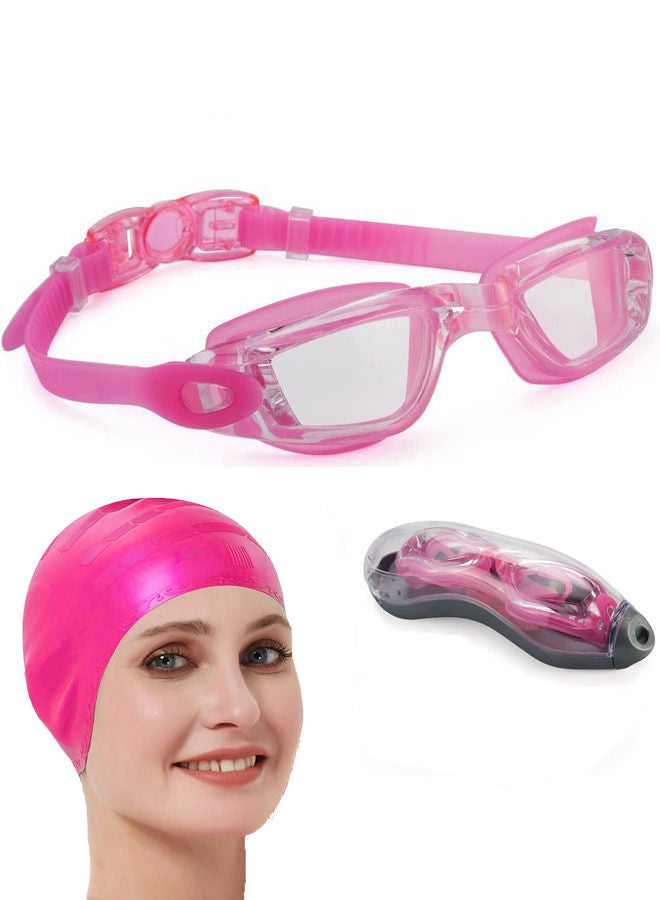 روك بو قبعة السباحة Rock Pow ، قبعة السباحة لشعر طويل ومضادة للضباب وحماية من الأشعة فوق البنفسجية للأطفال البالغين مع مشبك الأنف مجموعات سدادات الأذن - Image 1