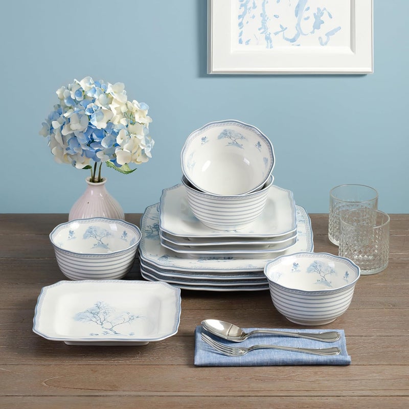 222 Fifth Scenic Toile Blue Porcelain 12Piece Dinnerware Set  Service for 4 Includes Dinner Plates Salad Plates  Cereal Bowls Glossy Finish Dishwasher Safe for Daily Dining  Entertainment - Image 3