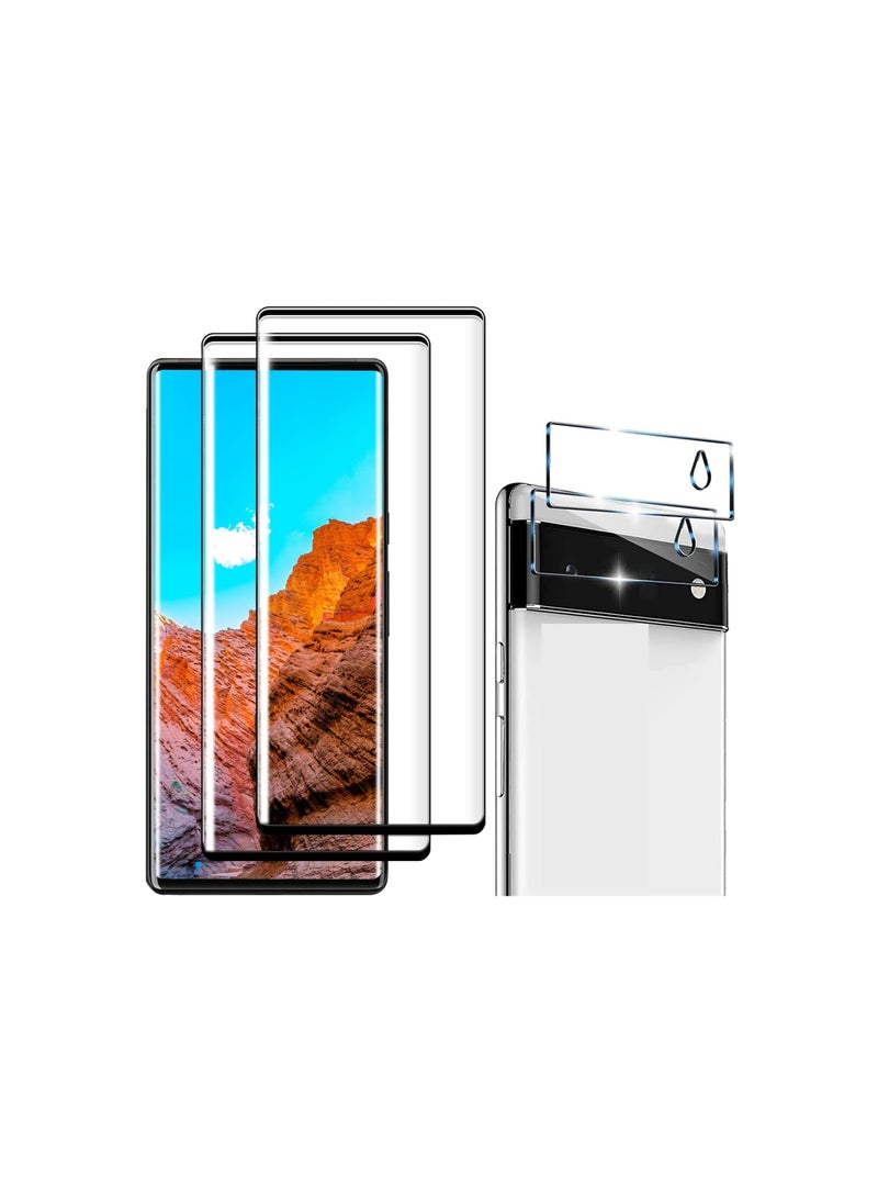 SOLARAE Screen Protector, 9H Tempered Glass, Ultrasonic Fingerprint Compatible, 3D Curved, HD Clear Scratch Resistant Fit for Google Pixel 6 Pro 5G Glass Screen Protector(2Screen Protector+2Camera Lens Film) - Image 1