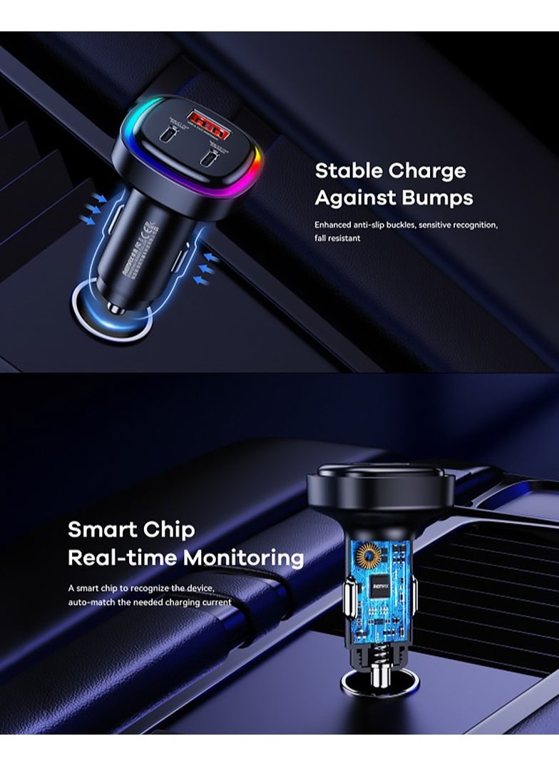 REMAX Fast Car Charger 3 Ports 66W PD+QC Zinc Alloy Black  - Image 4