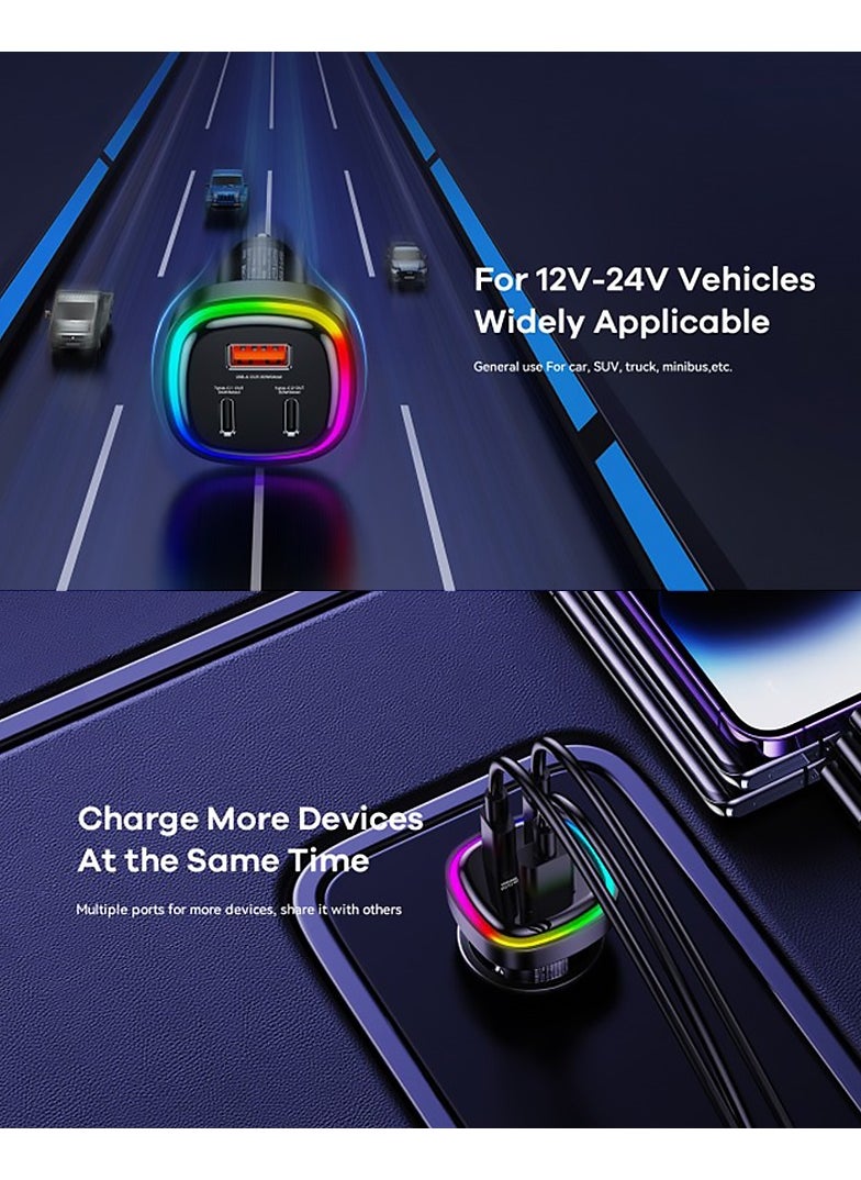REMAX Fast Car Charger 3 Ports 66W PD+QC Zinc Alloy Black  - Image 3