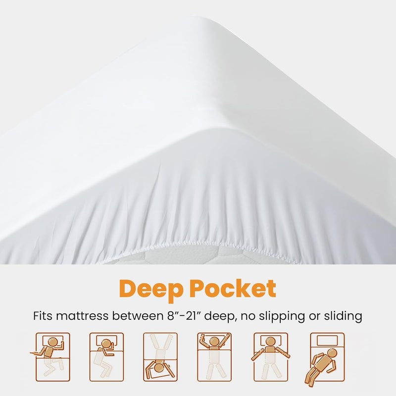 MATBEBY Bedding Quilted Fitted Mattress Pad Cooling Breathable Fluffy Soft Stretches up to 21 Inch Deep, Full Size, White, Mattress Topper Mattress Protector - Image 4