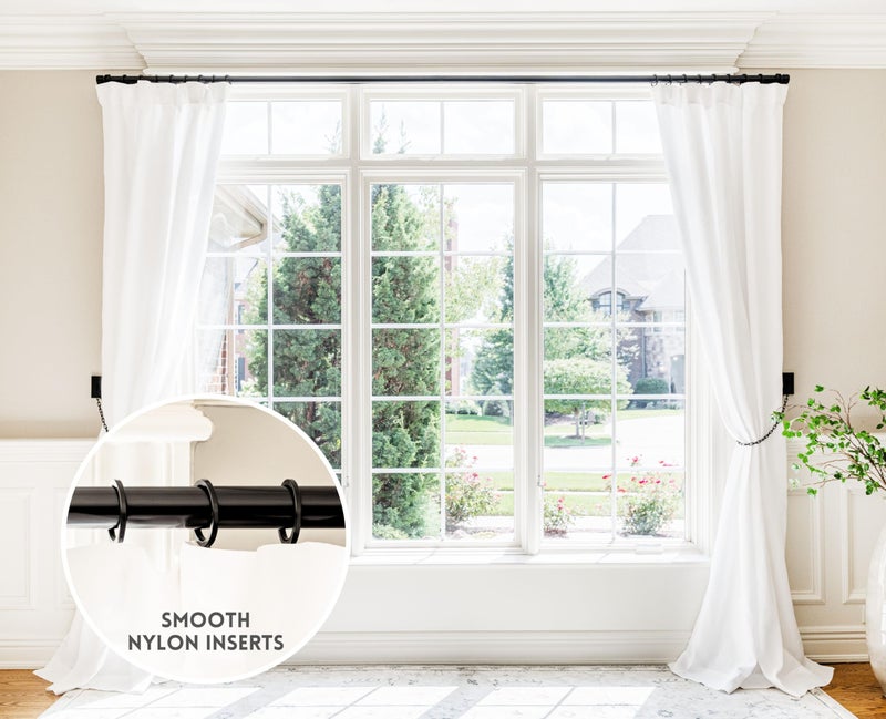 BlastHome® Luxury Curtain Rings - Premium Metal with Quiet, Smooth Nylon Inserts - Pinhooks and Clips Included - 1 1/2" Inside Diameter - 18 Rings for Two Standard Curtains - Tuxedo Black - Image 2