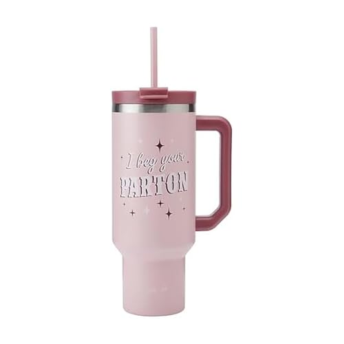 Dolly Parton Tumbler With Handle, Double Wall Vacuum Insulated Stainless Steel With Straw Lid, Cold For Up To 24 Hours Or Hot For Up To 8 Hours, 40 Ounce, Pink - Image 1