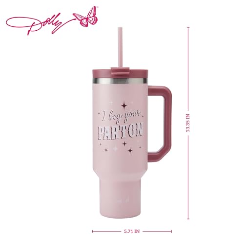 Dolly Parton Tumbler With Handle, Double Wall Vacuum Insulated Stainless Steel With Straw Lid, Cold For Up To 24 Hours Or Hot For Up To 8 Hours, 40 Ounce, Pink - Image 2