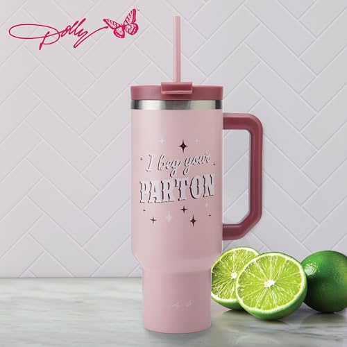 Dolly Parton Tumbler With Handle, Double Wall Vacuum Insulated Stainless Steel With Straw Lid, Cold For Up To 24 Hours Or Hot For Up To 8 Hours, 40 Ounce, Pink - Image 4