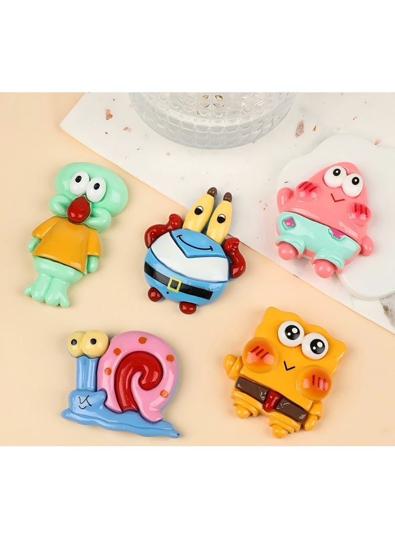 Excefore 5 Pack Multipurpose Resin Magnets Fridge Magnets 3D Cartoon SpongeBob SquarePants Series Figures Set Magnets Household Fridge Magnets Home Decor - Image 1