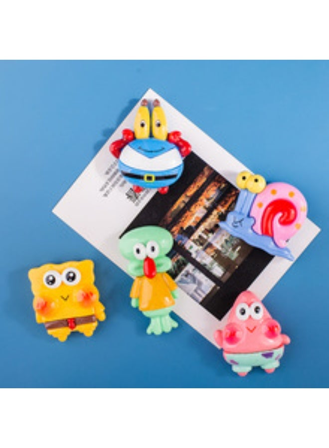 Excefore 5 Pack Multipurpose Resin Magnets Fridge Magnets 3D Cartoon SpongeBob SquarePants Series Figures Set Magnets Household Fridge Magnets Home Decor - Image 2