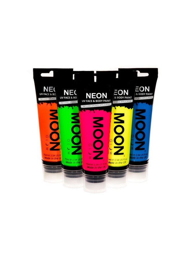 Moon Glow Supersize 2.54Oz Blacklight Neon Uv Face & Body Paint Set Of 5 Tubes With Sponge Applicator - Image 1