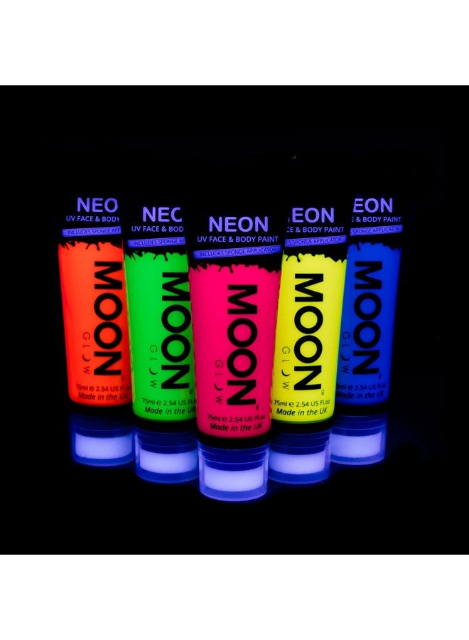 Moon Glow Supersize 2.54Oz Blacklight Neon Uv Face & Body Paint Set Of 5 Tubes With Sponge Applicator - Image 3