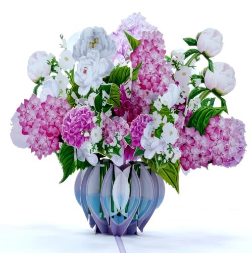 Teabug Cards Pink Hydrangea Bouquet Pop Up Card, 3D Blooming Love Greeting Card for Birthday, Mothers Day, Valentines Day, Anniversary, Thinking of You, All Occassions by Teabug Cards - Image 1