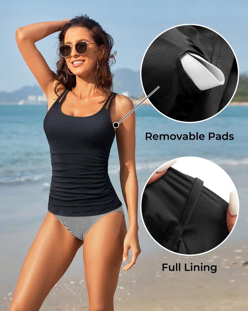 Talisea Women Tankini Swim Top Only - Tummy Control Swimsuit Bathing Suit Top (Available in Plus) Black - Image 4