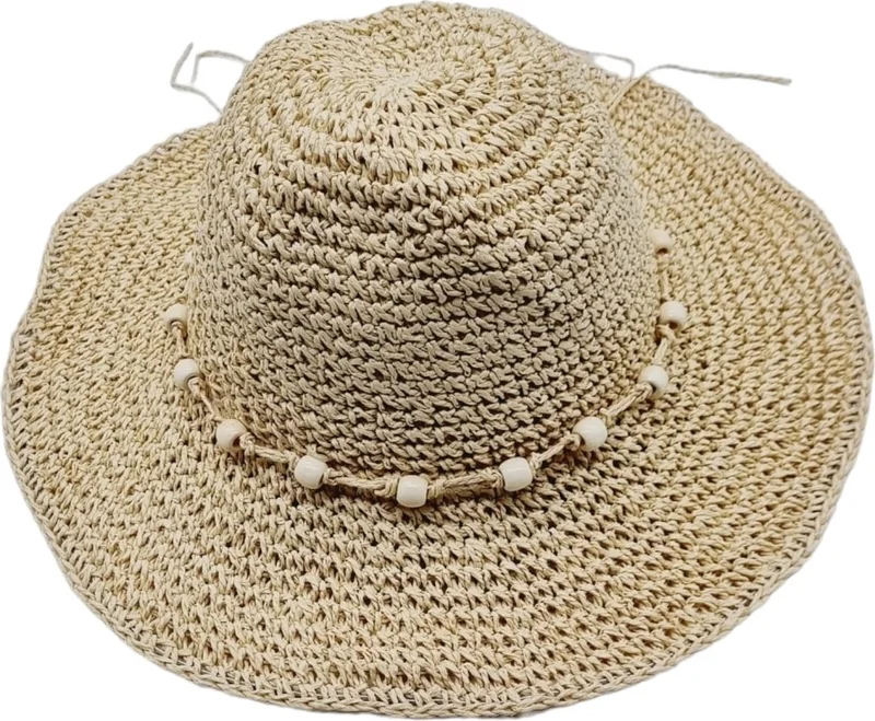 تيزجيلسين Women's Organic Straw Knitted Foldable Beaded Detailed Hat