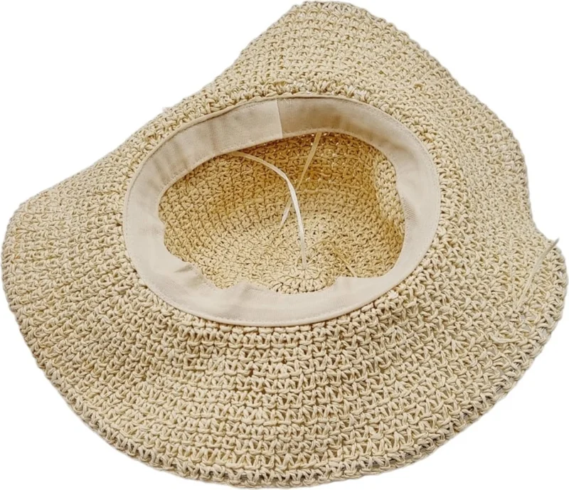 تيزجيلسين Women's Organic Straw Knitted Foldable Beaded Detailed Hat