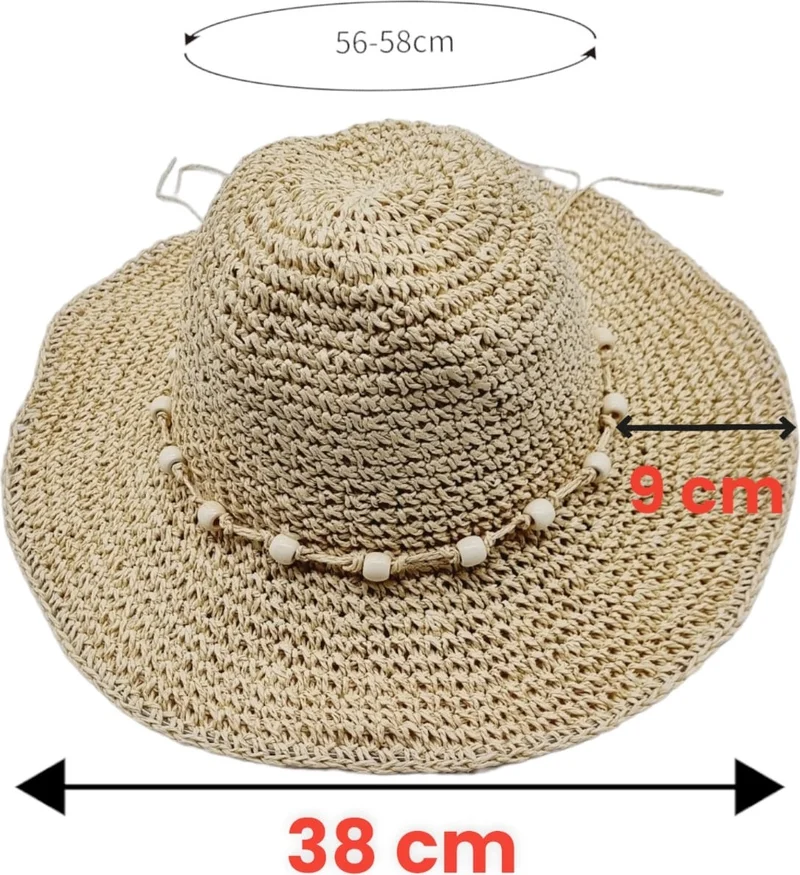 تيزجيلسين Women's Organic Straw Knitted Foldable Beaded Detailed Hat