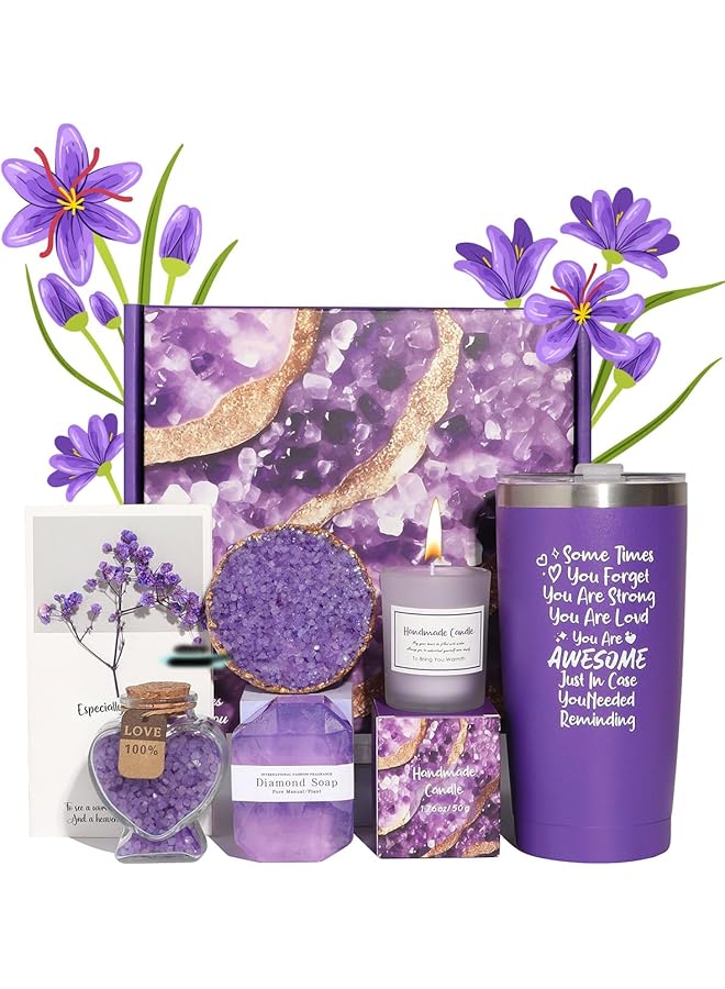 The Bros Scented Candles Set,Birthday Gifts for Women, Relaxing Spa Gift Basket Set, Thoughtful and Distinctive Presents for Women, Ideal for Holiday Gifting,Purple - Image 1