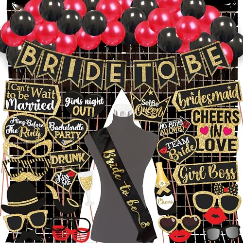 Wobbox Bachelorette Party Decoration Items| Bachelorette Party Photo Booth Props For Wedding Selfie, Bachelorette Banner&Sash With Colorful Balloons, Bachelorette Party Decoration Kit- 51 Pcs (FP2671) - Image 1