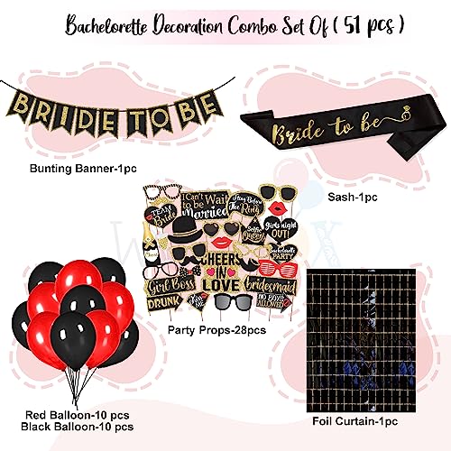 Wobbox Bachelorette Party Decoration Items| Bachelorette Party Photo Booth Props For Wedding Selfie, Bachelorette Banner&Sash With Colorful Balloons, Bachelorette Party Decoration Kit- 51 Pcs (FP2671) - Image 2