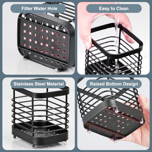 IWNTWY Utensil Holder, Stainless Steel Utensil Drying Rack for Kitchen Counter, Silverware Cutlery Flatware Holder Forks, Knives, Spoons, Chopsticks Organizer (Black) - Image 4