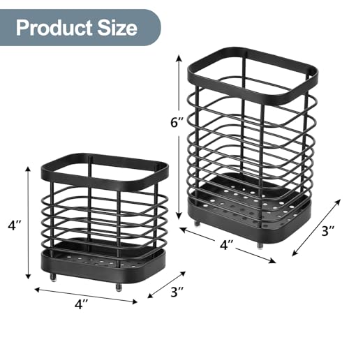 IWNTWY Utensil Holder, Stainless Steel Utensil Drying Rack for Kitchen Counter, Silverware Cutlery Flatware Holder Forks, Knives, Spoons, Chopsticks Organizer (Black) - Image 2