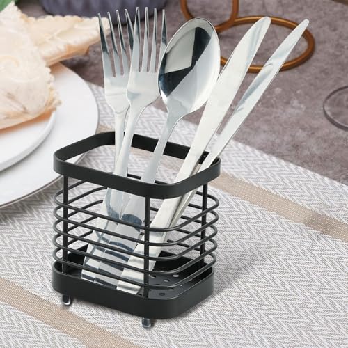 IWNTWY Utensil Holder, Stainless Steel Utensil Drying Rack for Kitchen Counter, Silverware Cutlery Flatware Holder Forks, Knives, Spoons, Chopsticks Organizer (Black) - Image 5