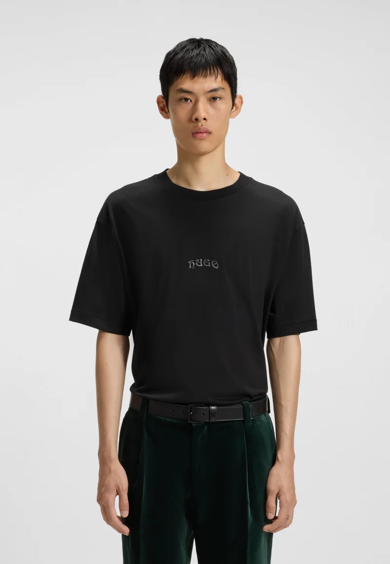 HUGO Cotton-jersey T-shirt with embroidered logos