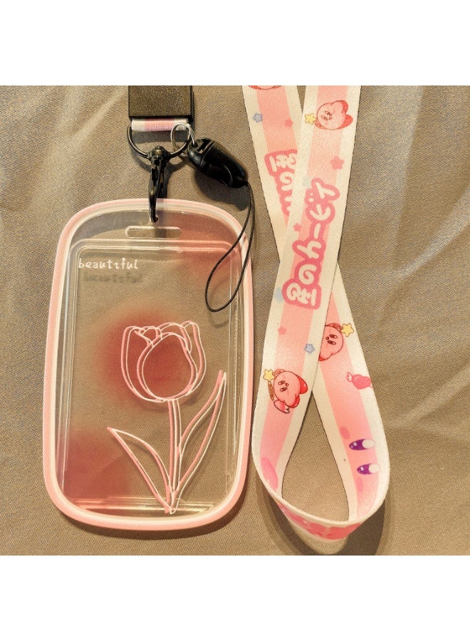 NIBEMINENT 1 - Piece Pink Rose Gradient Kpop Photo Card Holder Pendant Key Chain ID Badge Holder ID Card Holder Photo Card Protector for School ID Office ID Access Card for Women Girls