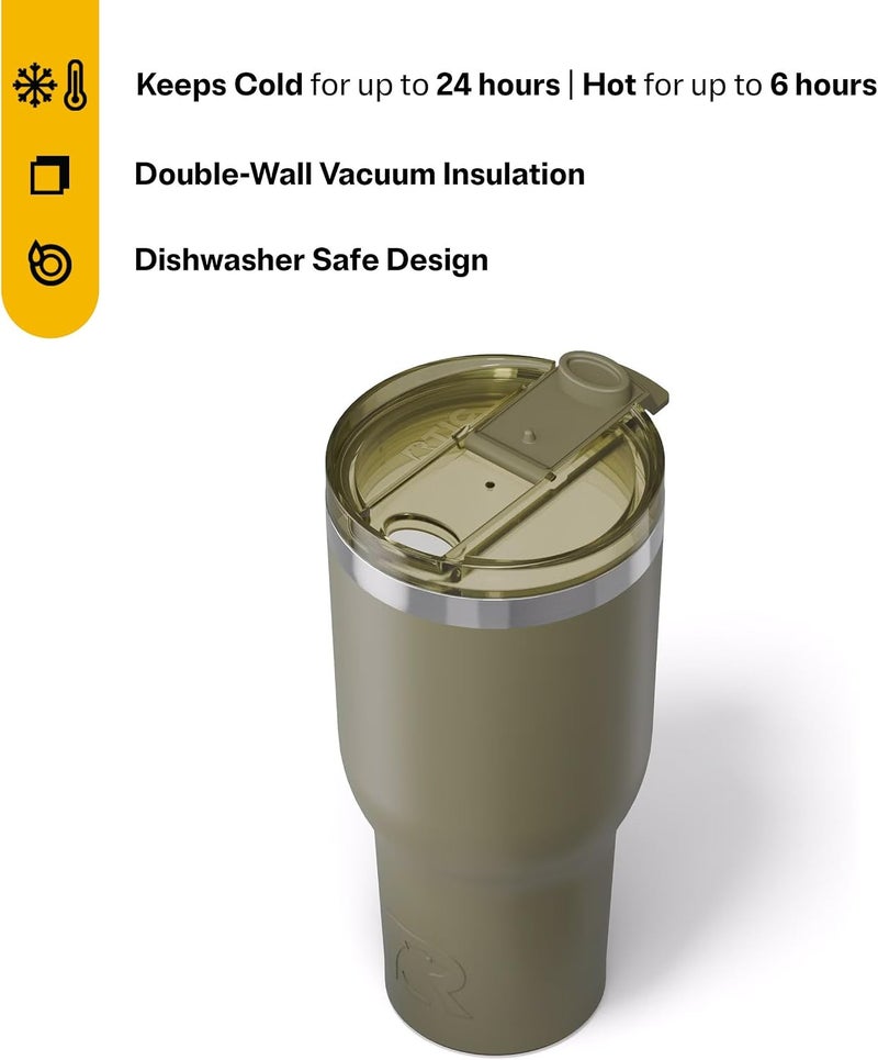 RTIC 40oz Essential Tumbler with Lid, Ceramic Lined, Insulated, Stainless Steel, Metal, Double Wall Vacuum-Insulation, Travel Cup for Iced Coffee, Tea, Hot and Cold Drink, Olive - Image 3