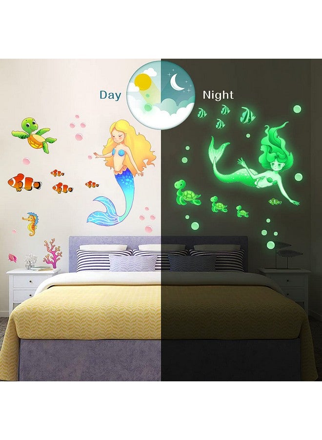 mesu Glow In The Dark Mermaid Wall Decals Sea Turtle Luminous Sticker Seahorse Ceiling Decor For Girls Room Nursery Mermaid - Image 3