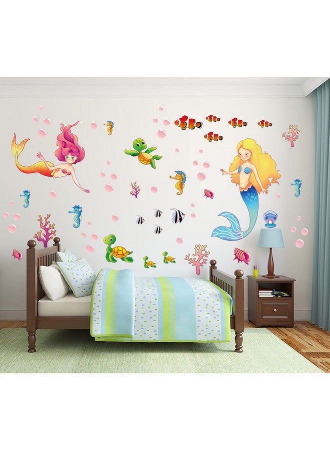mesu Glow In The Dark Mermaid Wall Decals Sea Turtle Luminous Sticker Seahorse Ceiling Decor For Girls Room Nursery Mermaid - Image 2