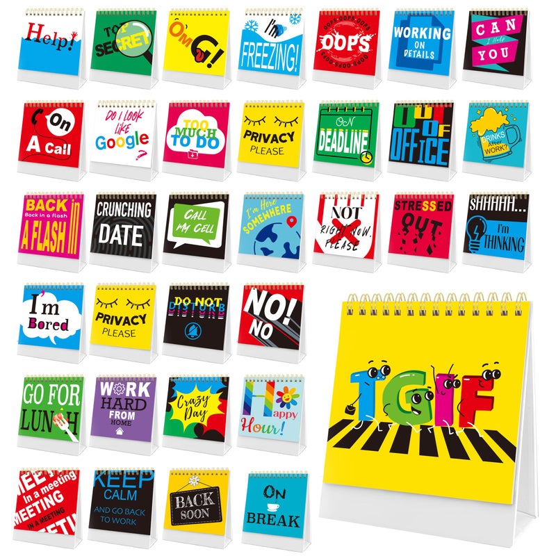 Gethelud 40 Pages Funny Desk Sign Desktop Flip Book 34 Different Fun and FlipOver Messages Plus 6 Pages Erasable Blank Cards for Office Gifts Desk Accessories