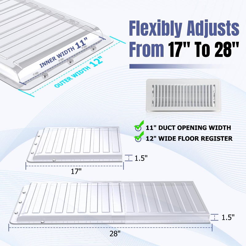 Touri 2 Pack Magnetic Air Vent Extender for Under Furniture, Upgraded Thickened Floor Vent Deflectors for Home Floor, Thick PET Material, Fits 10" to 12" Floor Registers, Extends up to 28" Long - Image 3