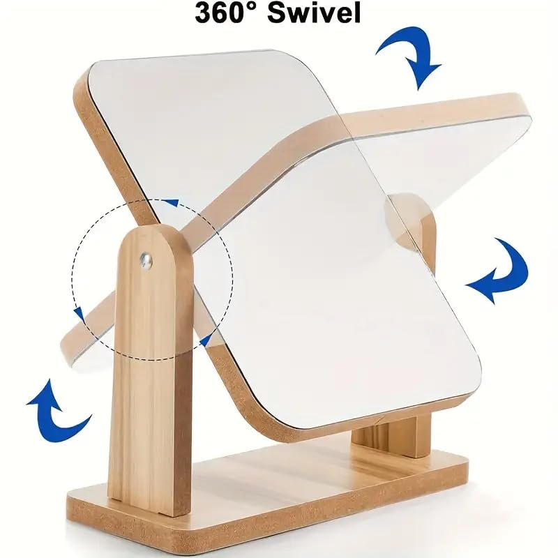 SAJANI Wooden Rectangular Tabletop Makeup Mirror, 360 Degree Portable Adjustable Table Desk Mirror, Vanity Desk for Bathroom, Bedroom, Living Room, Shaving & Makeup (22 * 17) - Image 4